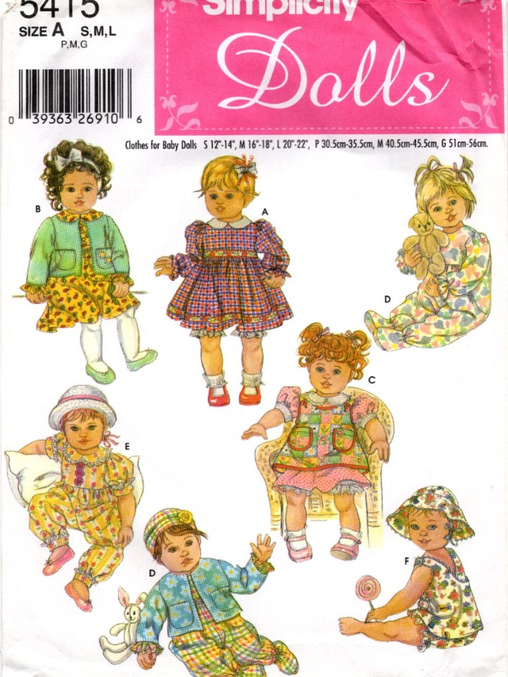 Simplicity Dolls #5415 Doll Clothing Sewing Pattern Uncut Vintage